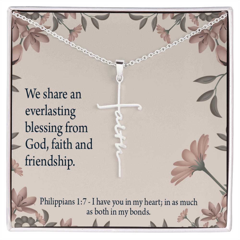Friendship Philippians 1:7 Faith Cross Necklace w Inspirational Bible Message Card-Express Your Love Gifts