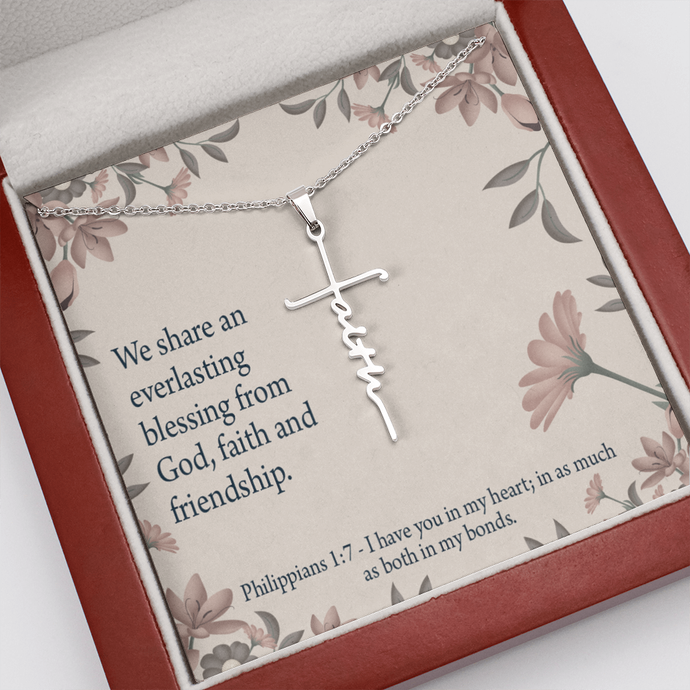 Friendship Philippians 1:7 Faith Cross Necklace w Inspirational Bible Message Card-Express Your Love Gifts