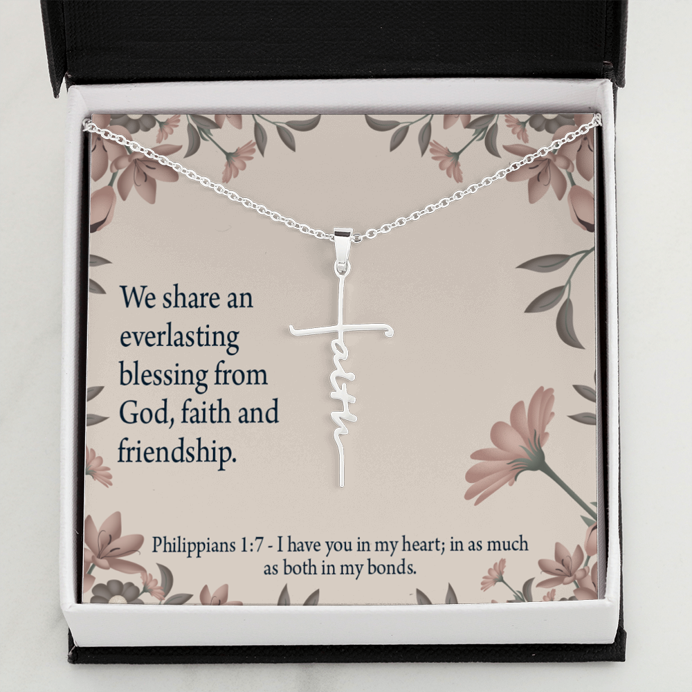 Friendship Philippians 1:7 Faith Cross Necklace w Inspirational Bible Message Card-Express Your Love Gifts