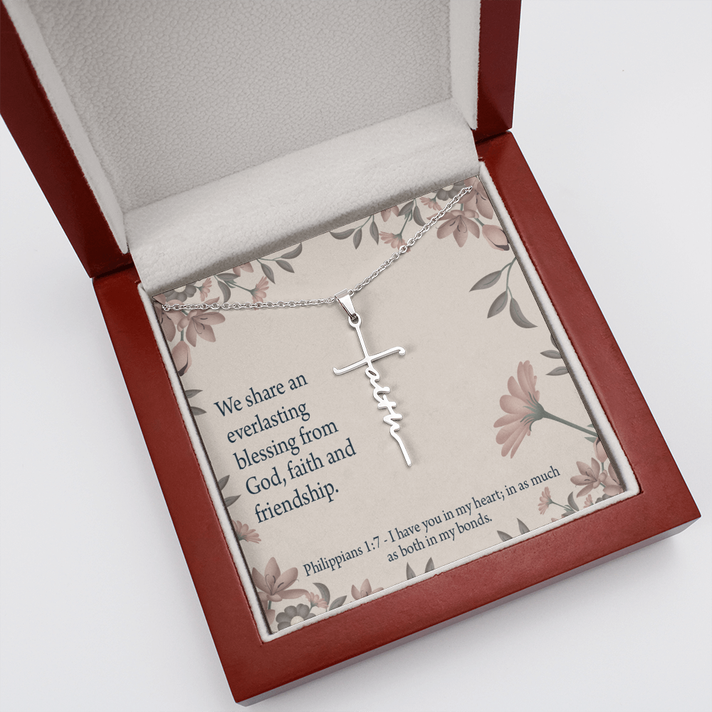 Friendship Philippians 1:7 Faith Cross Necklace w Inspirational Bible Message Card-Express Your Love Gifts