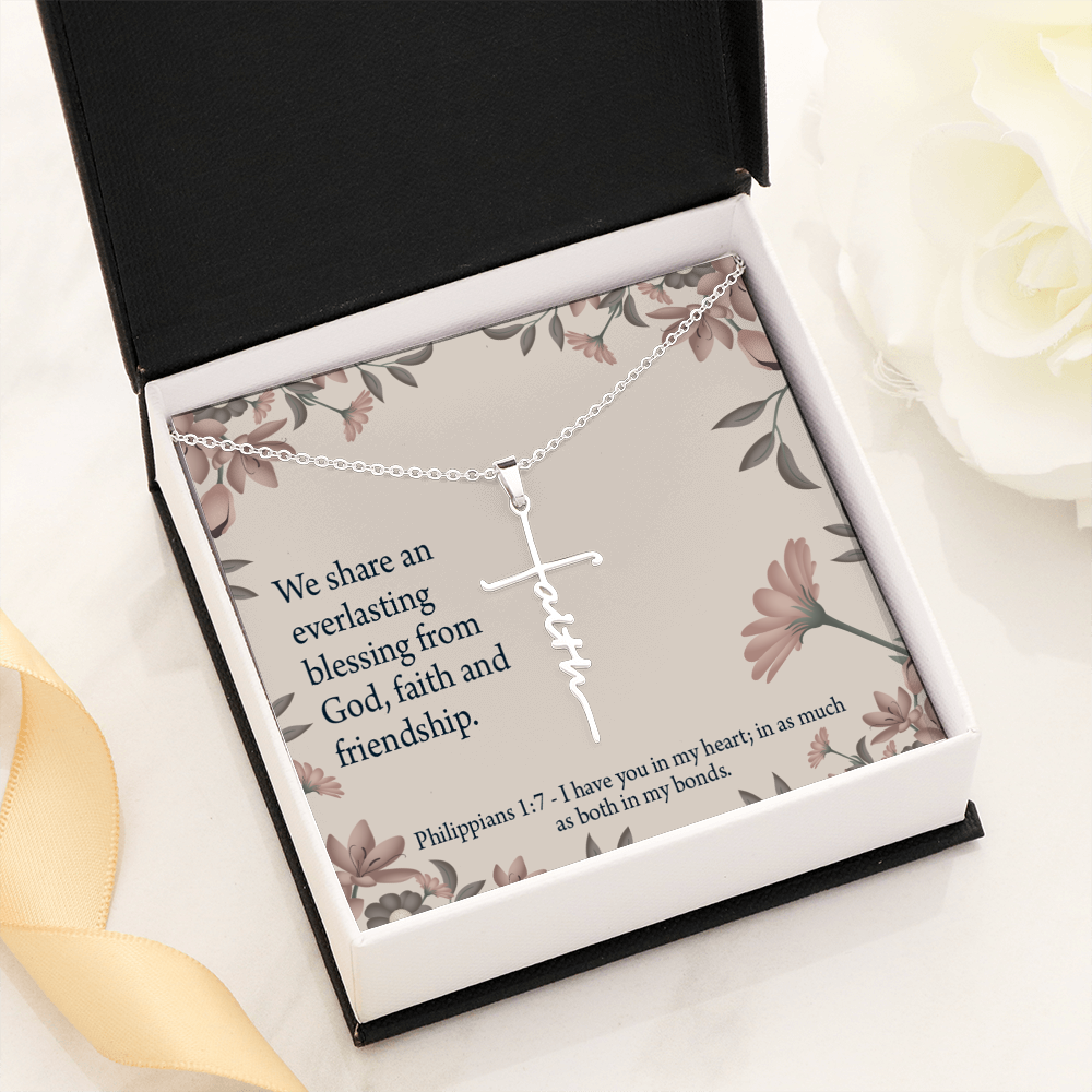 Friendship Philippians 1:7 Faith Cross Necklace w Inspirational Bible Message Card-Express Your Love Gifts