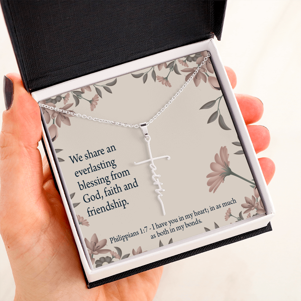 Friendship Philippians 1:7 Faith Cross Necklace w Inspirational Bible Message Card-Express Your Love Gifts