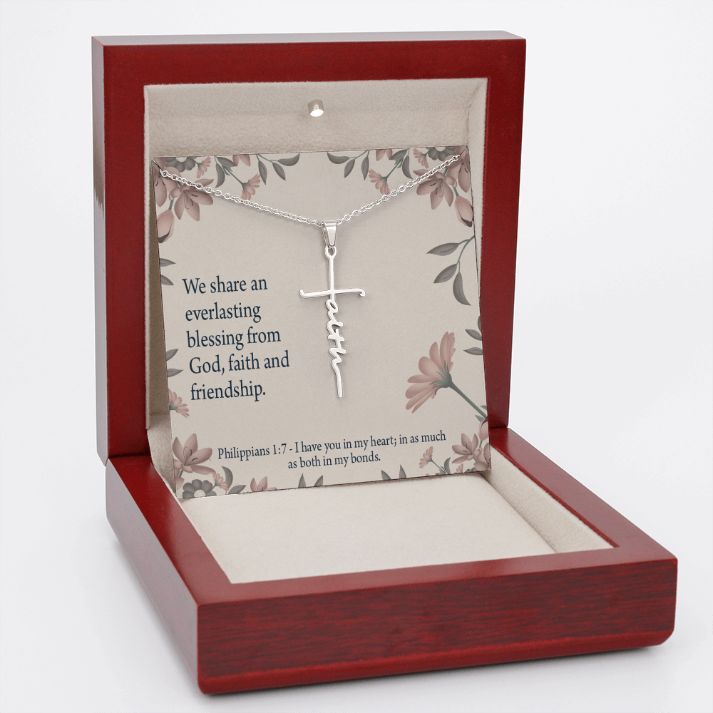 Friendship Philippians 1:7 Faith Cross Necklace w Inspirational Bible Message Card-Express Your Love Gifts