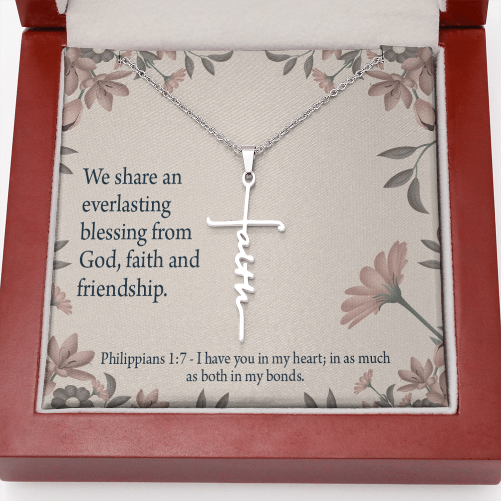 Friendship Philippians 1:7 Faith Cross Necklace w Inspirational Bible Message Card-Express Your Love Gifts