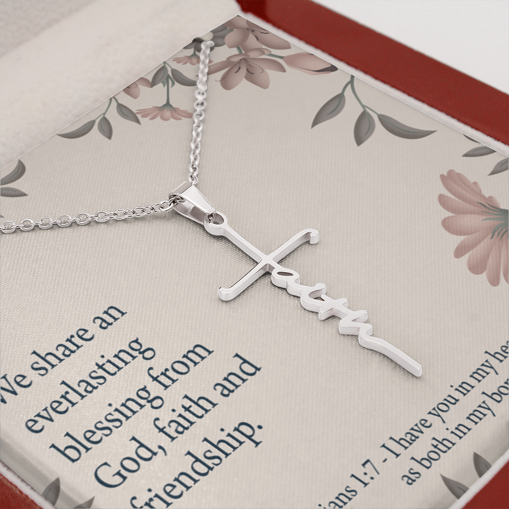 Friendship Philippians 1:7 Faith Cross Necklace w Inspirational Bible Message Card-Express Your Love Gifts