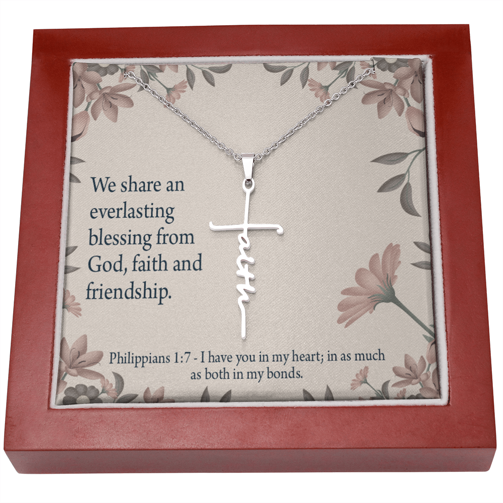 Friendship Philippians 1:7 Faith Cross Necklace w Inspirational Bible Message Card-Express Your Love Gifts