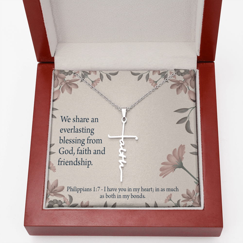 Friendship Philippians 1:7 Faith Cross Necklace w Inspirational Bible Message Card-Express Your Love Gifts