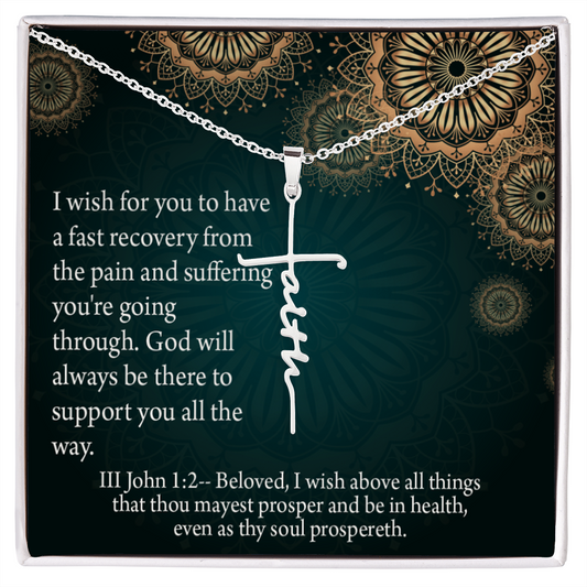 Get Well God's Support 3 John 1:2 Faith Cross Necklace w Inspirational Bible Message Card-Express Your Love Gifts