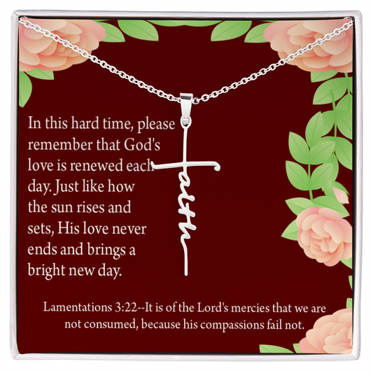 Get Well Surrounded in Prayer Lamentations 3:22 Faith Cross Necklace w Inspirational Bible Message Card-Express Your Love Gifts