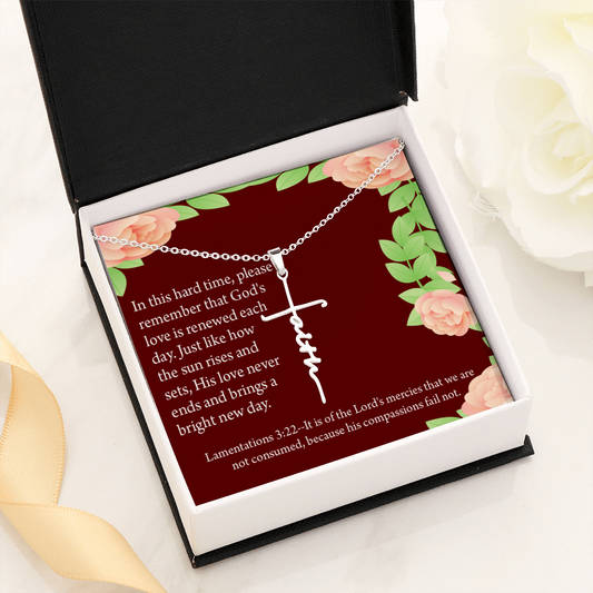 Get Well Surrounded in Prayer Lamentations 3:22 Faith Cross Necklace w Inspirational Bible Message Card-Express Your Love Gifts