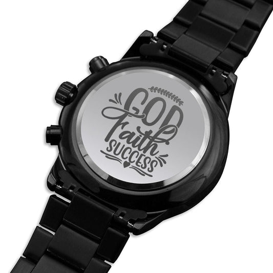 God Faith Success Engraved Bible Verse Men's Watch Multifunction Stainless Steel W Copper Dial-Express Your Love Gifts