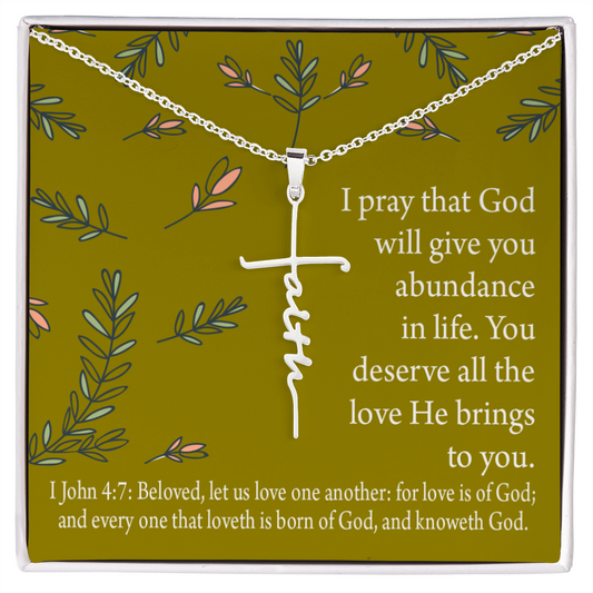 God's Love 1 John 4:7 Faith Cross Necklace w Inspirational Bible Message Card-Express Your Love Gifts