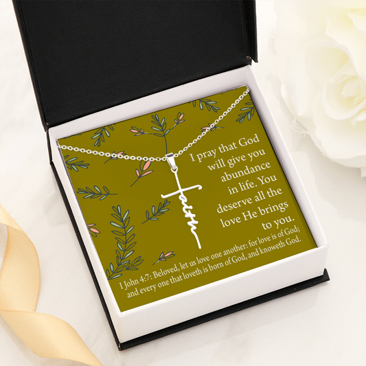 God's Love 1 John 4:7 Faith Cross Necklace w Inspirational Bible Message Card-Express Your Love Gifts