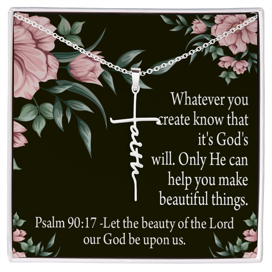 God's Will & Beauty Psalm 90:17 Faith Cross Necklace w Inspirational Bible Message Card-Express Your Love Gifts