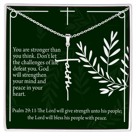 God Will Strengthen You Faith Cross Necklace w Inspirational Bible Message Card-Express Your Love Gifts