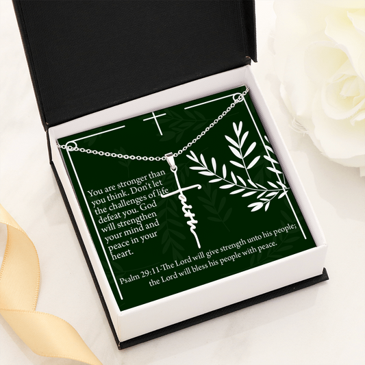 God Will Strengthen You Faith Cross Necklace w Inspirational Bible Message Card-Express Your Love Gifts