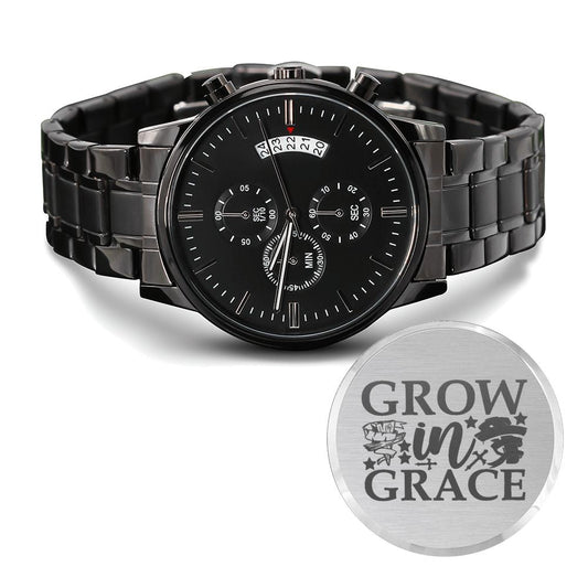 Grow In Grace Engraved Bible Verse Men's Watch Multifunction Stainless Steel W Copper Dial-Express Your Love Gifts