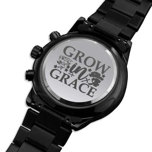Grow In Grace Engraved Bible Verse Men's Watch Multifunction Stainless Steel W Copper Dial-Express Your Love Gifts