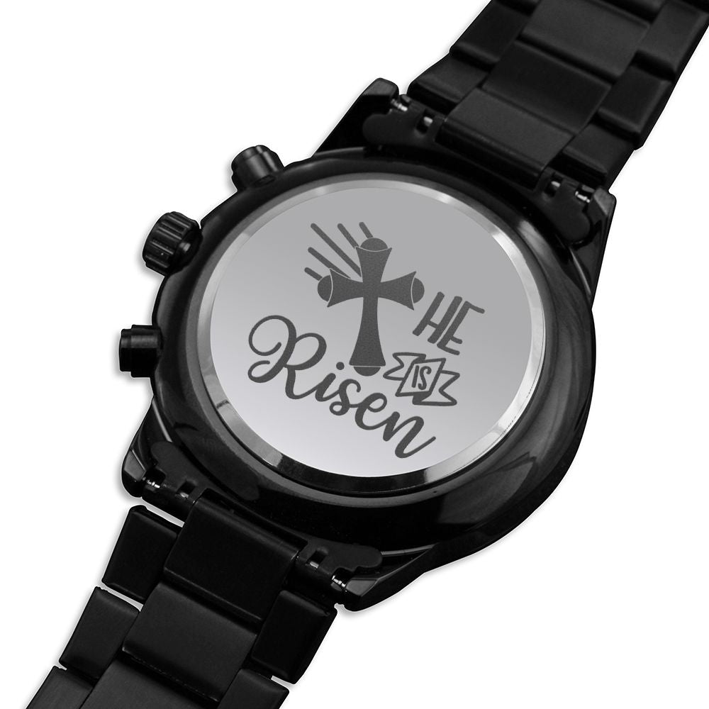 He Is Risen Engraved Bible Verse Men's Watch Multifunction Stainless Steel W Copper Dial-Express Your Love Gifts