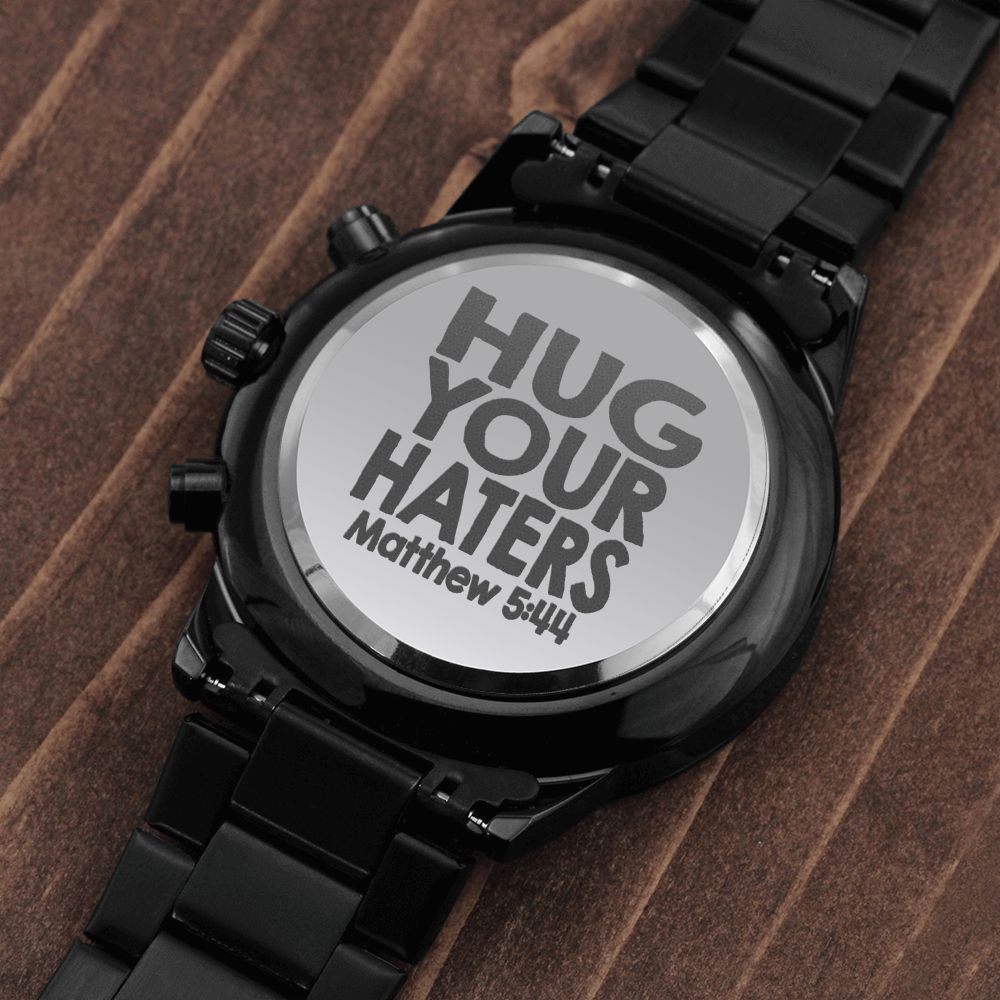 Hug Your Haters Engraved Bible Verse Men's Watch Multifunction Stainless Steel W Copper Dial-Express Your Love Gifts