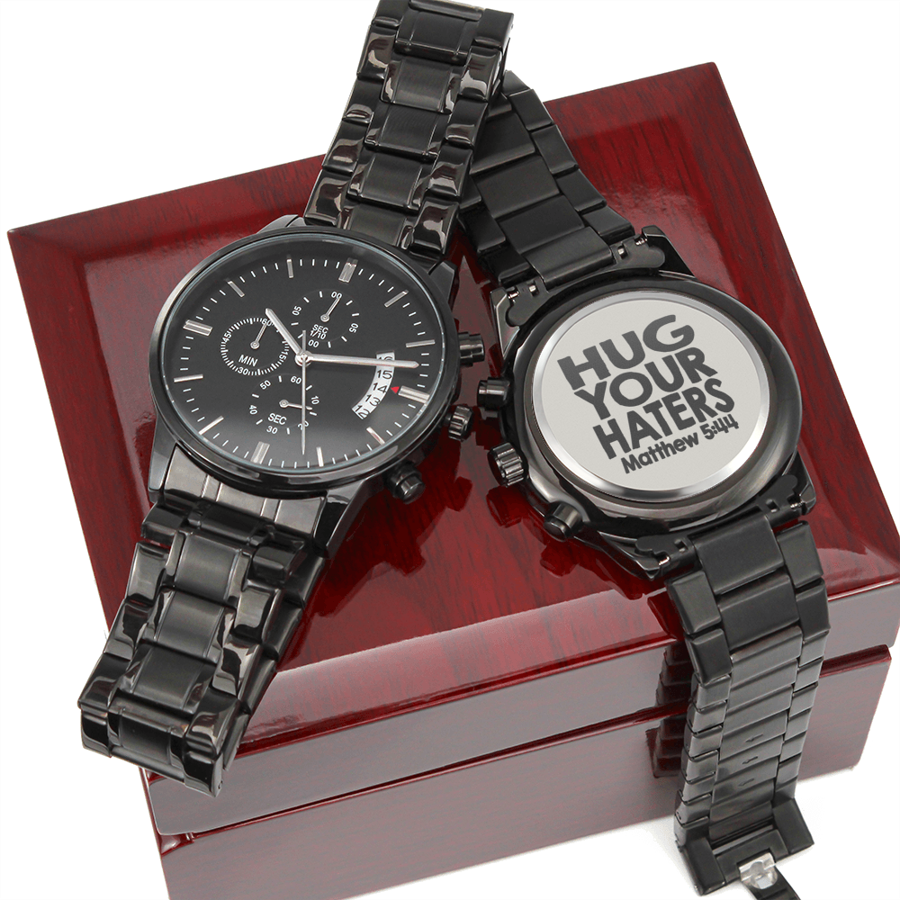 Hug Your Haters Engraved Bible Verse Men's Watch Multifunction Stainless Steel W Copper Dial-Express Your Love Gifts