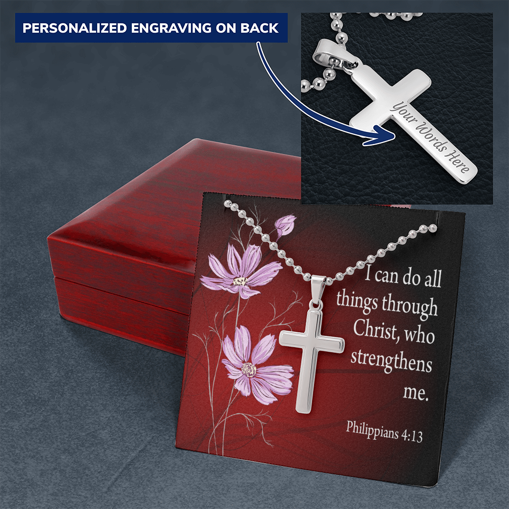 I Can Do All Things Philippians 4:13 Cross Necklace Message Card W Ball Chain Pendant-Express Your Love Gifts