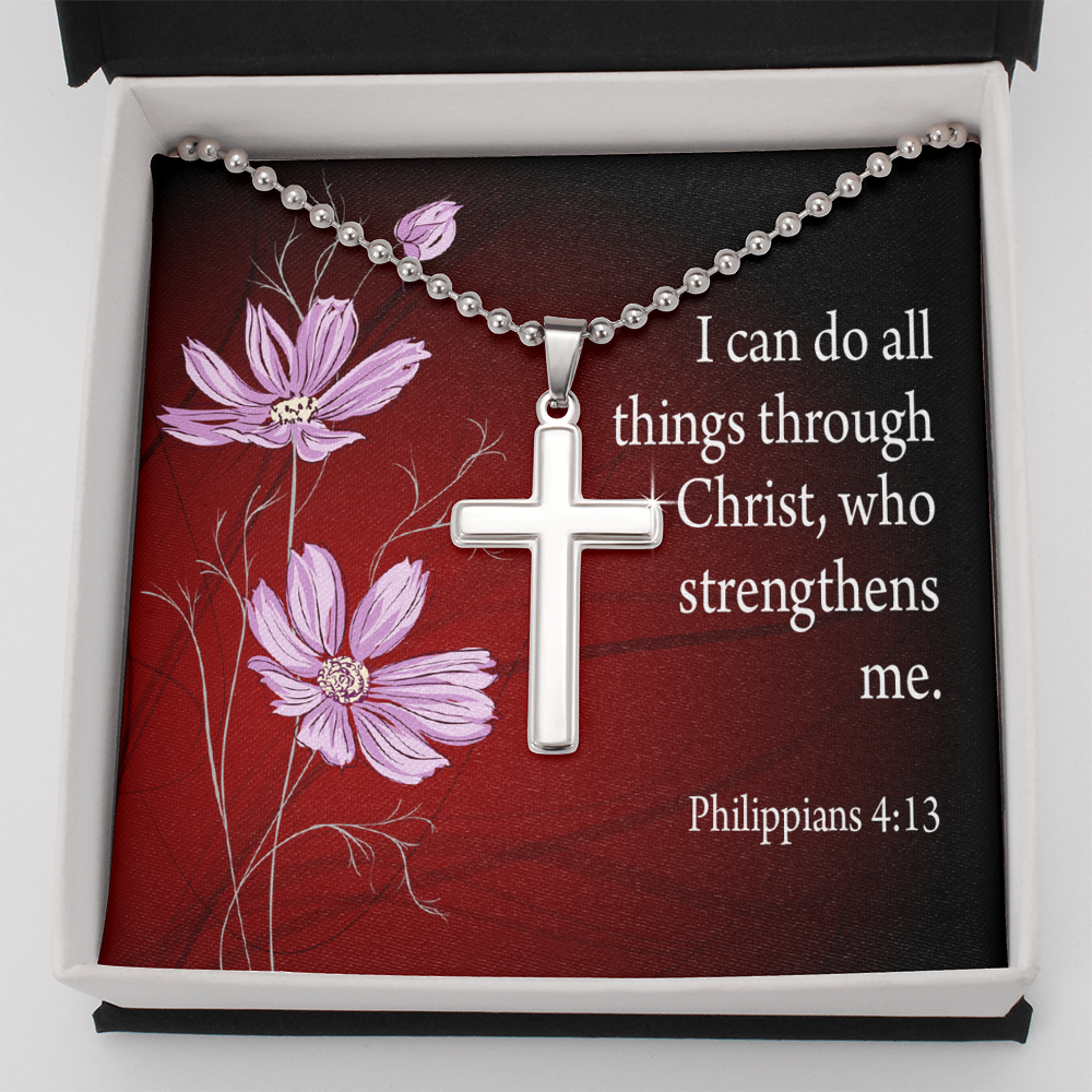 I Can Do All Things Philippians 4:13 Cross Necklace Message Card W Ball Chain Pendant-Express Your Love Gifts