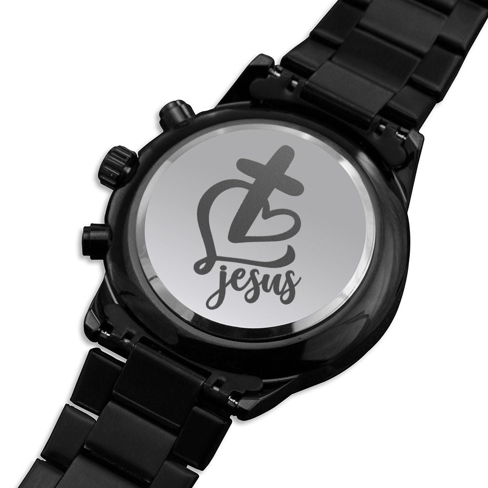 Jesus Engraved Cross Bible Verse Men's Watch Multifunction Stainless Steel W Copper Dial-Express Your Love Gifts