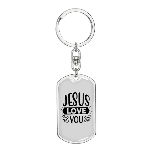 Jesus Love You Keychain Stainless Steel or 18k Gold Dog Tag Keyring-Express Your Love Gifts