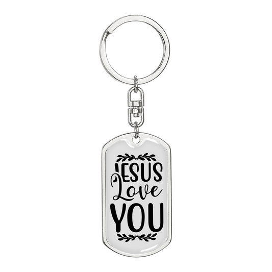 Jesus Loves You Keychain Stainless Steel or 18k Gold Dog Tag Keyring-Express Your Love Gifts