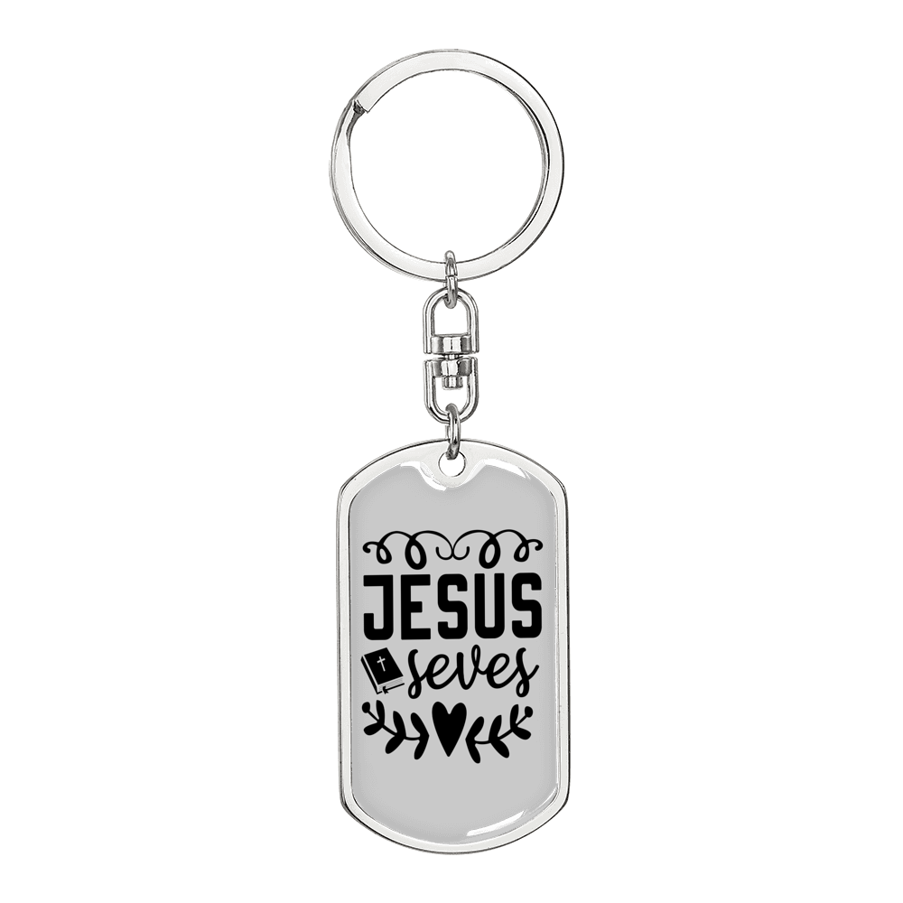 Jesus Saves Keychain Stainless Steel or 18k Gold Dog Tag Keyring-Express Your Love Gifts