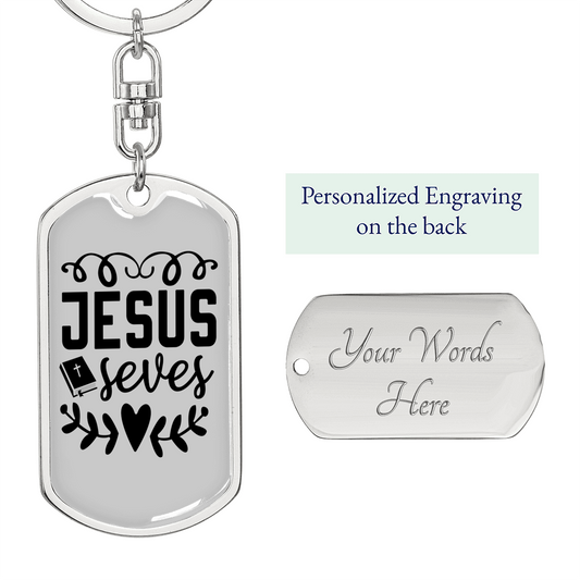 Jesus Saves Keychain Stainless Steel or 18k Gold Dog Tag Keyring-Express Your Love Gifts