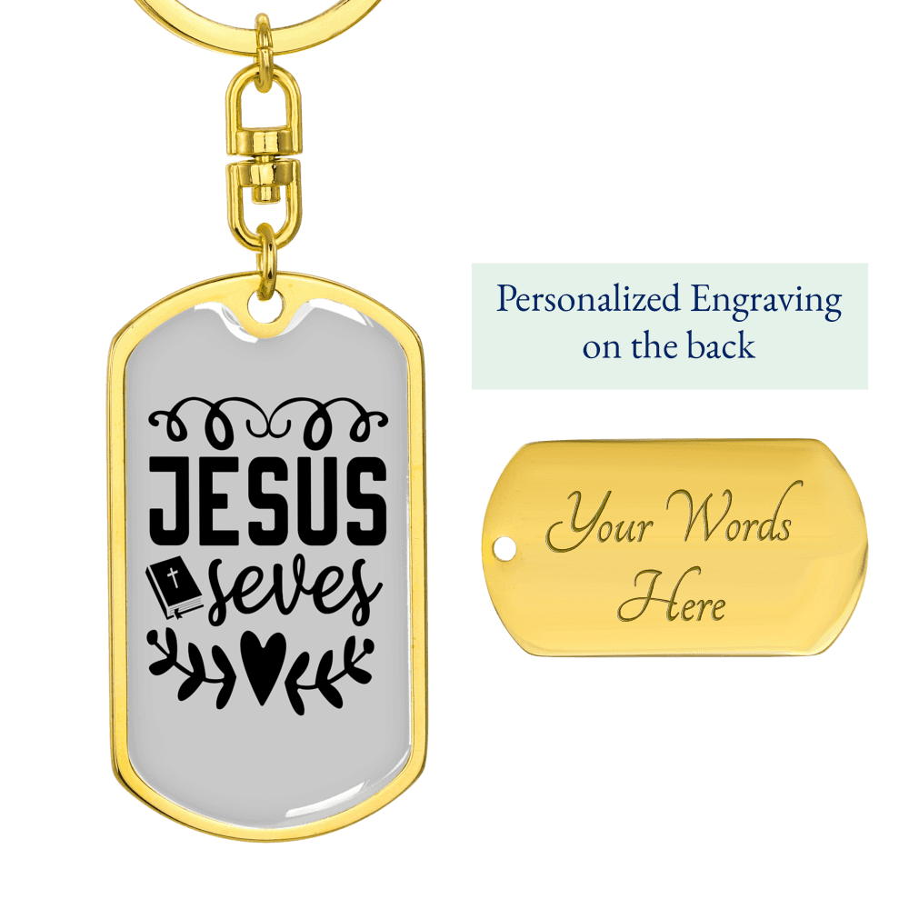 Jesus Saves Keychain Stainless Steel or 18k Gold Dog Tag Keyring-Express Your Love Gifts