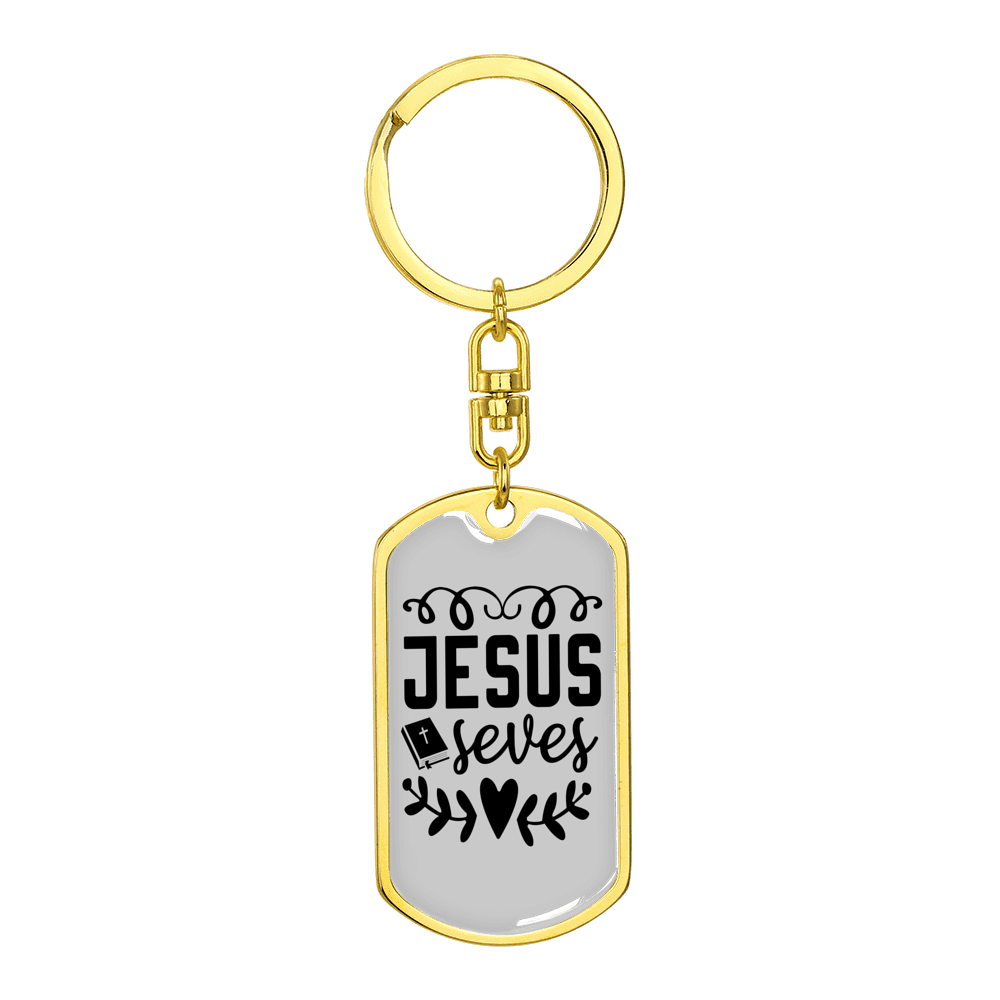 Jesus Saves Keychain Stainless Steel or 18k Gold Dog Tag Keyring-Express Your Love Gifts