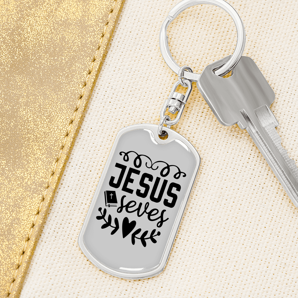 Jesus Saves Keychain Stainless Steel or 18k Gold Dog Tag Keyring-Express Your Love Gifts