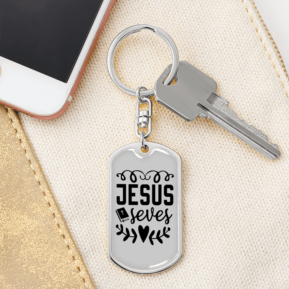 Jesus Saves Keychain Stainless Steel or 18k Gold Dog Tag Keyring-Express Your Love Gifts