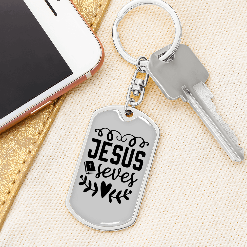 Jesus Saves Keychain Stainless Steel or 18k Gold Dog Tag Keyring-Express Your Love Gifts