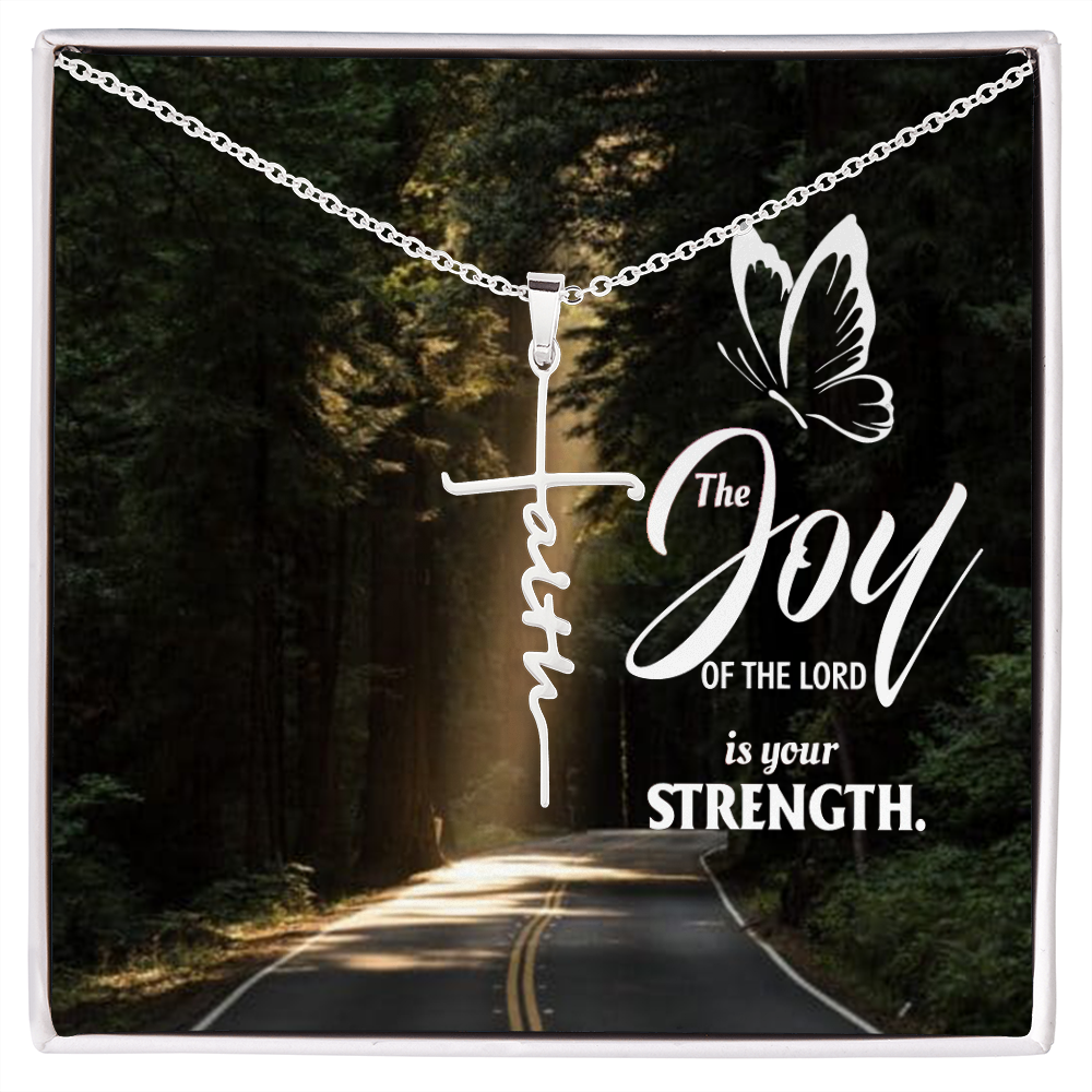 Joy of The Lord is Your Strength Nehemiah 8:10 Faith Cross Necklace w Inspirational Bible Message Card-Express Your Love Gifts