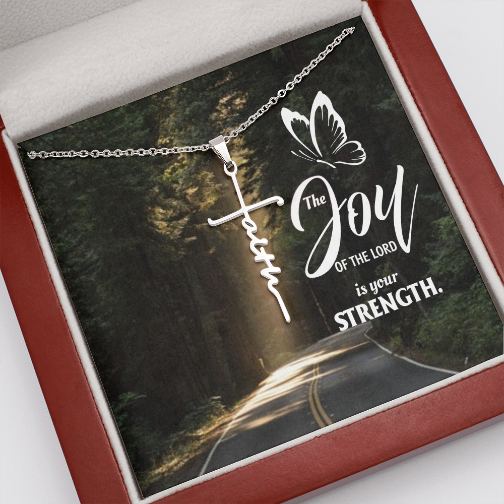 Joy of The Lord is Your Strength Nehemiah 8:10 Faith Cross Necklace w Inspirational Bible Message Card-Express Your Love Gifts