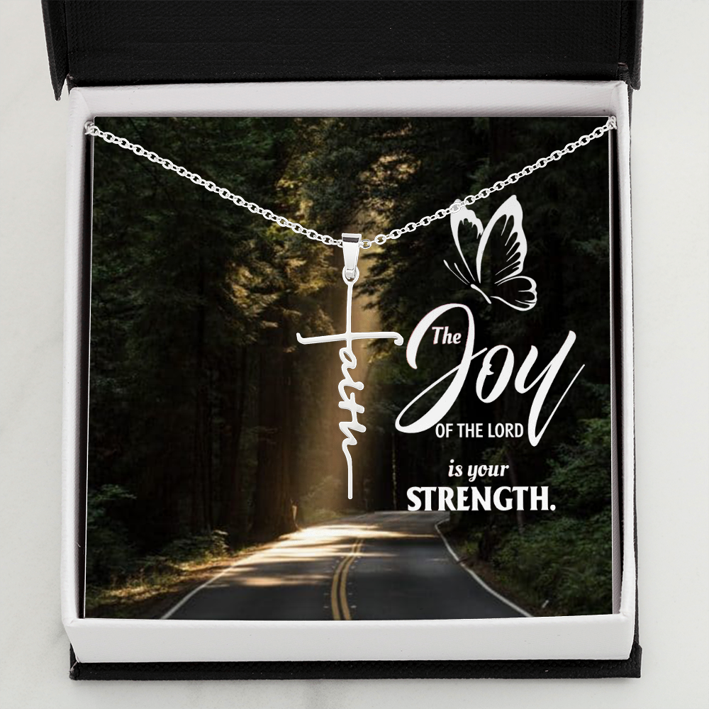 Joy of The Lord is Your Strength Nehemiah 8:10 Faith Cross Necklace w Inspirational Bible Message Card-Express Your Love Gifts