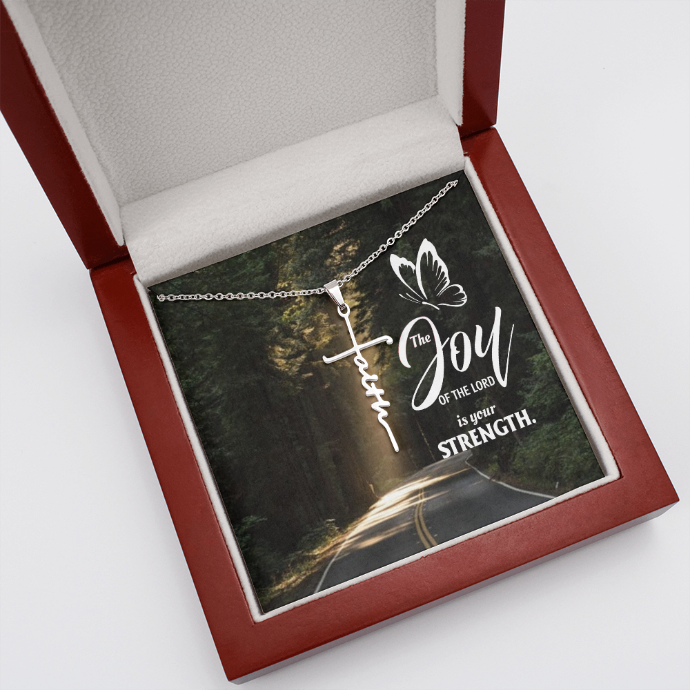 Joy of The Lord is Your Strength Nehemiah 8:10 Faith Cross Necklace w Inspirational Bible Message Card-Express Your Love Gifts