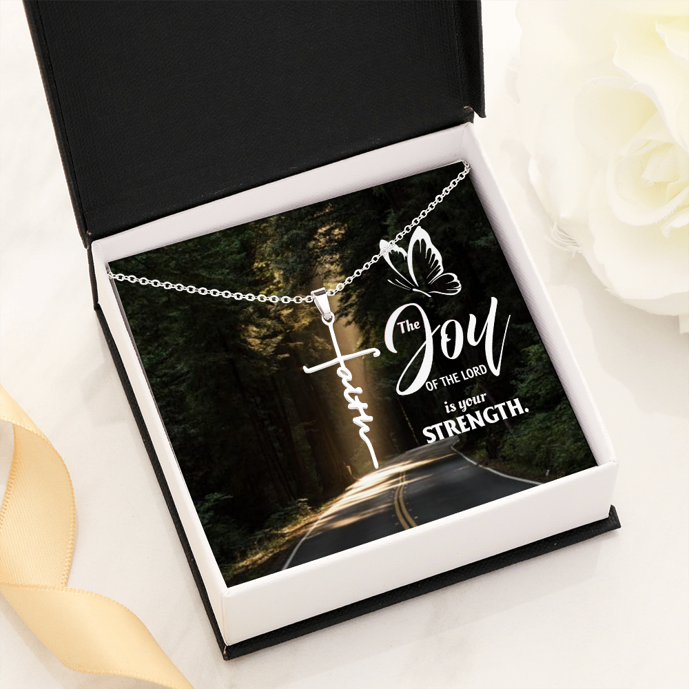 Joy of The Lord is Your Strength Nehemiah 8:10 Faith Cross Necklace w Inspirational Bible Message Card-Express Your Love Gifts