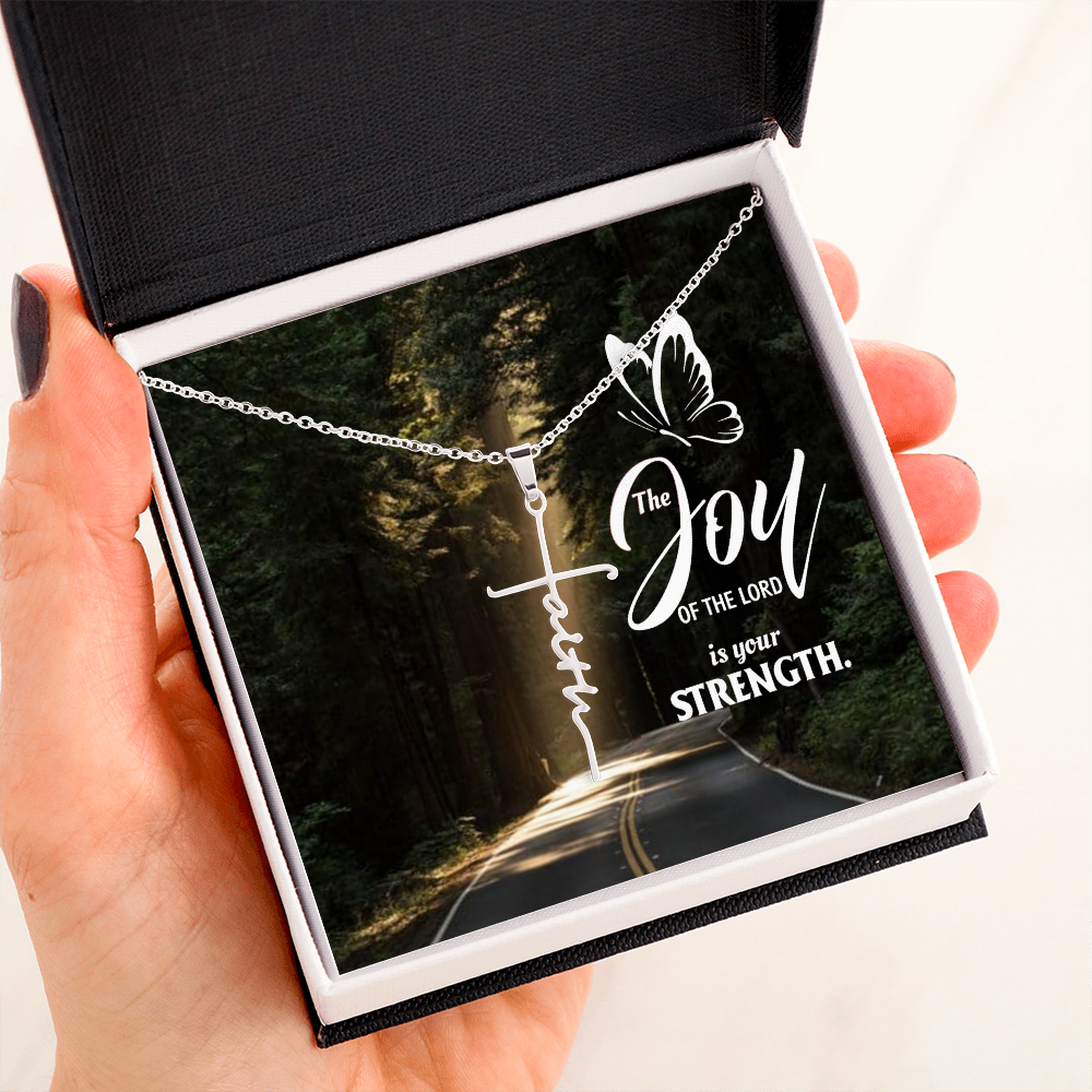 Joy of The Lord is Your Strength Nehemiah 8:10 Faith Cross Necklace w Inspirational Bible Message Card-Express Your Love Gifts