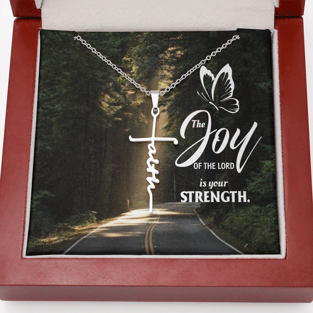Joy of The Lord is Your Strength Nehemiah 8:10 Faith Cross Necklace w Inspirational Bible Message Card-Express Your Love Gifts