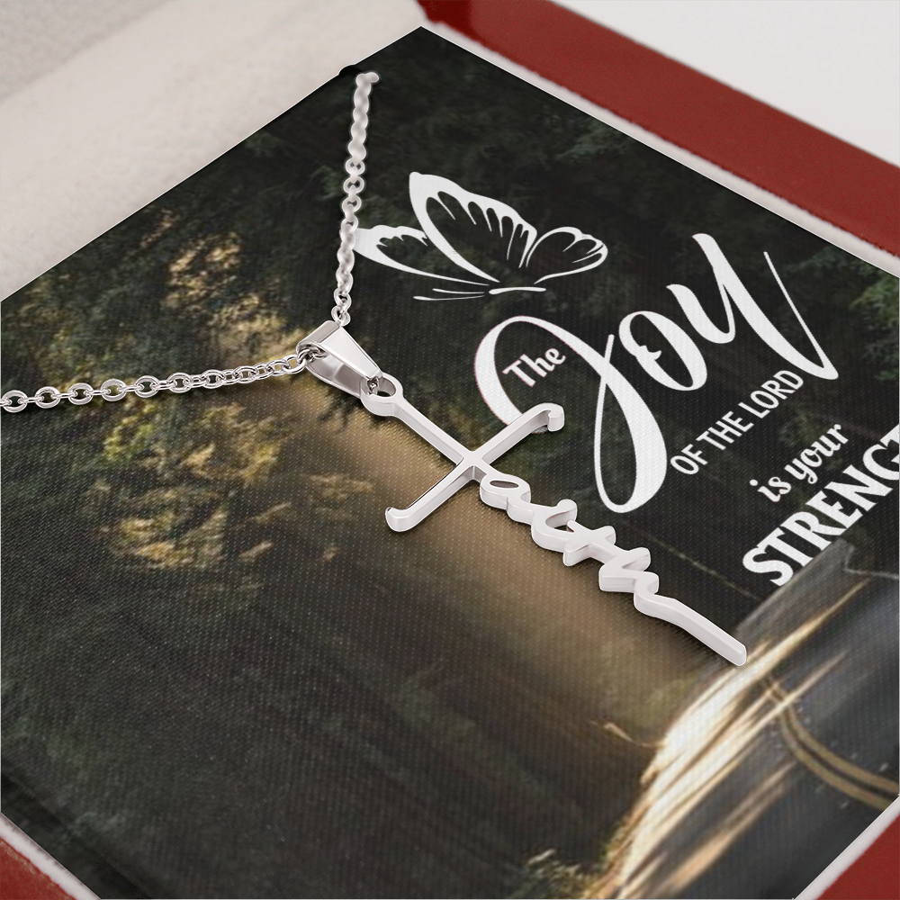 Joy of The Lord is Your Strength Nehemiah 8:10 Faith Cross Necklace w Inspirational Bible Message Card-Express Your Love Gifts