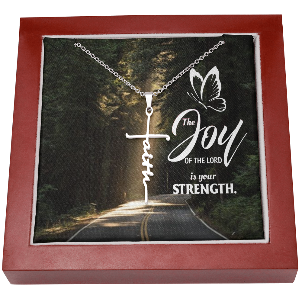 Joy of The Lord is Your Strength Nehemiah 8:10 Faith Cross Necklace w Inspirational Bible Message Card-Express Your Love Gifts