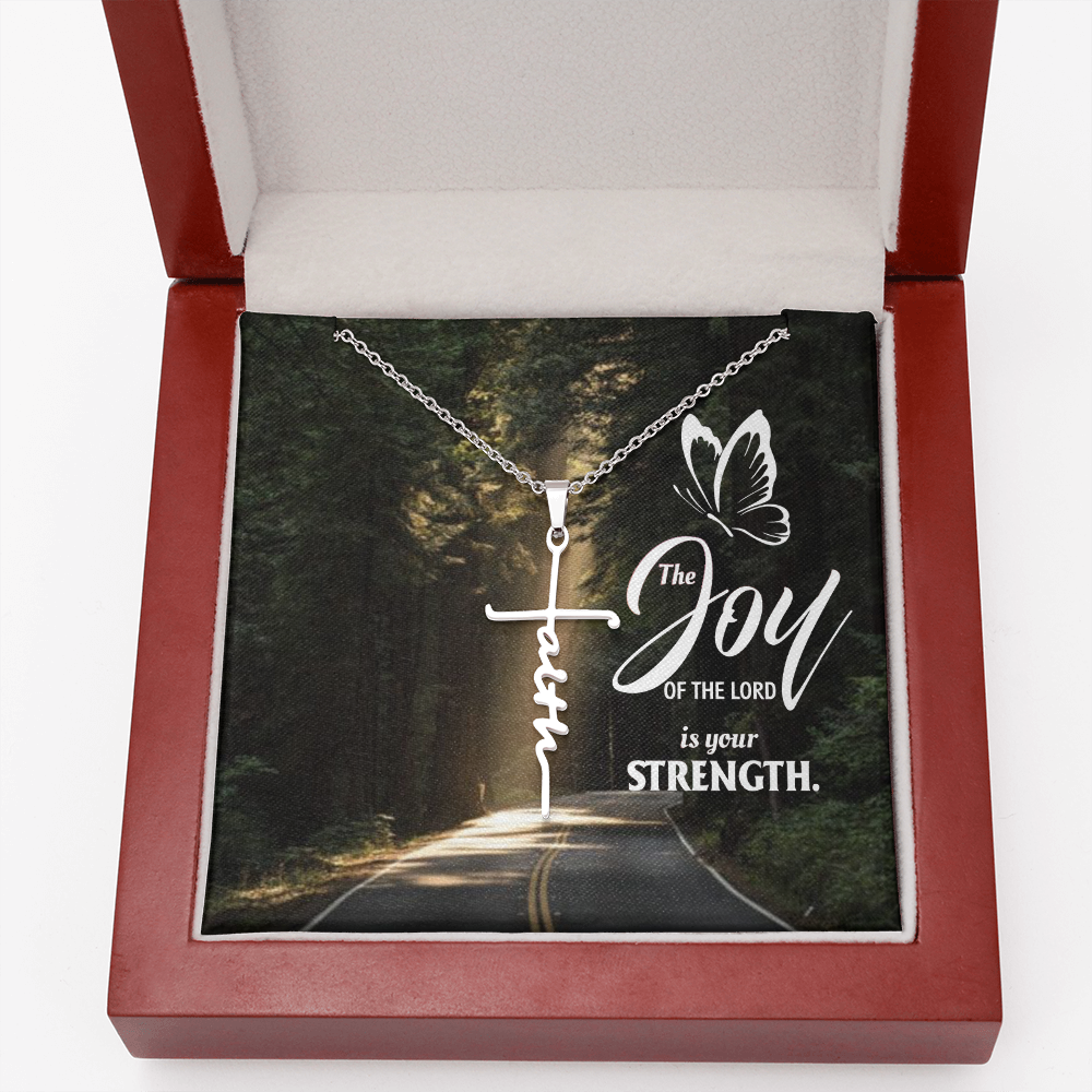 Joy of The Lord is Your Strength Nehemiah 8:10 Faith Cross Necklace w Inspirational Bible Message Card-Express Your Love Gifts