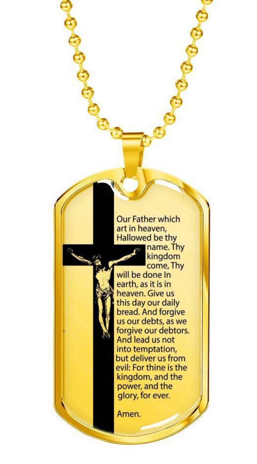 Lord's Prayer Necklace Our Father Pendant Christian Necklace Stainless Steel or 18k Gold Dog Tag 24" Chain-Express Your Love Gifts