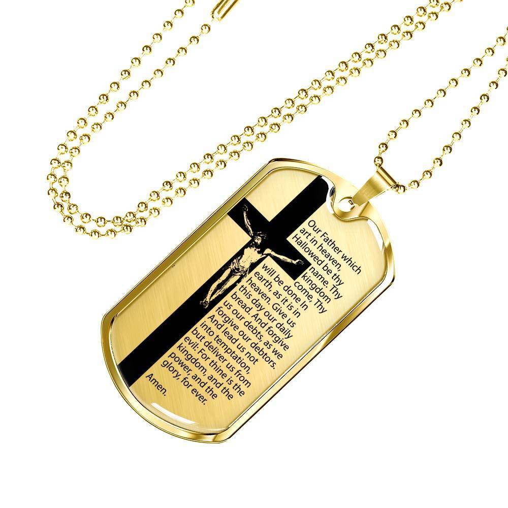 Lord's Prayer Necklace Our Father Pendant Christian Necklace Stainless Steel or 18k Gold Dog Tag 24" Chain-Express Your Love Gifts