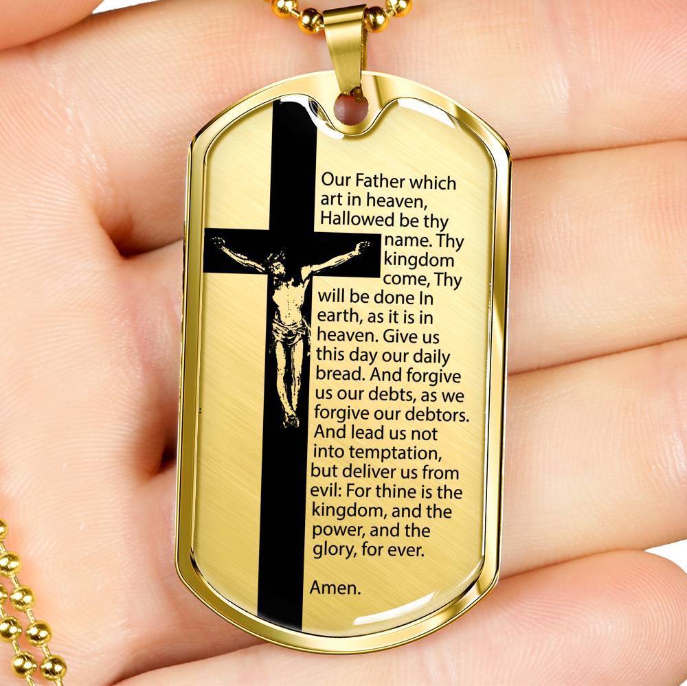Lord's Prayer Necklace Our Father Pendant Christian Necklace Stainless Steel or 18k Gold Dog Tag 24" Chain-Express Your Love Gifts